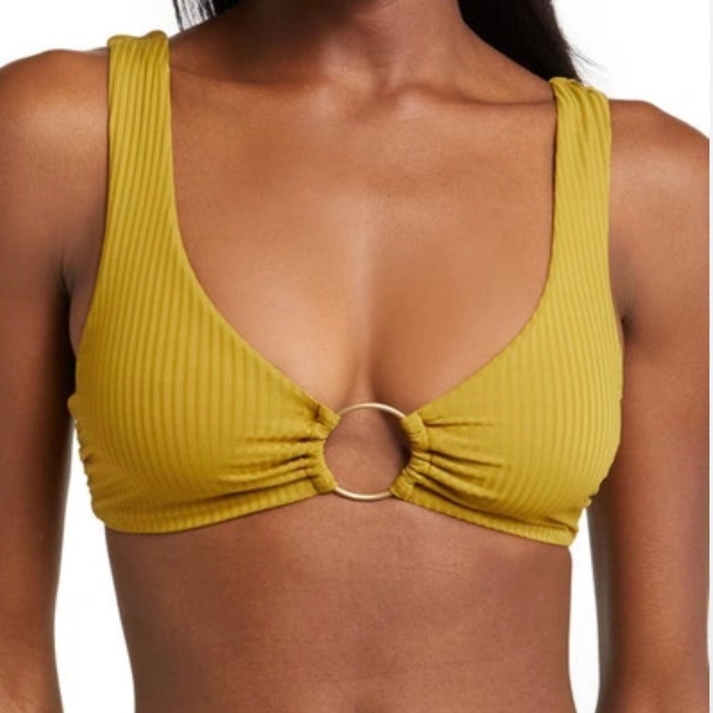 Vitamin A Skylar Ribbed O-Ring Bikini Top In Avocado Ecorib Size XS